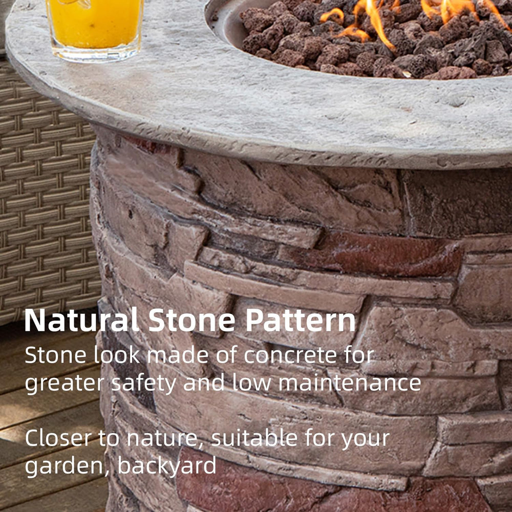 SUNBURY Outdoor Fire Pit Propane Round Fire Pit Table Fire Column, Stonecrest...