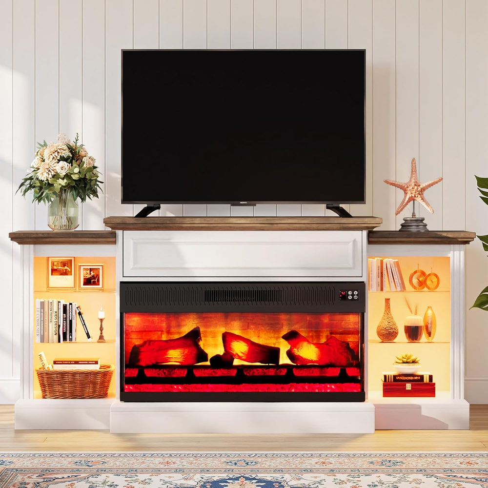 VanAcc 70" Farmhouse Fireplace TV Stand with Mantel for TVs up to 75"