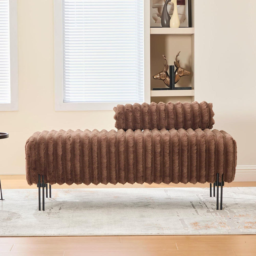 Upholstered Mini Loveseat with Metal Legs, Faux Fur Loveseat Chair with Backr...