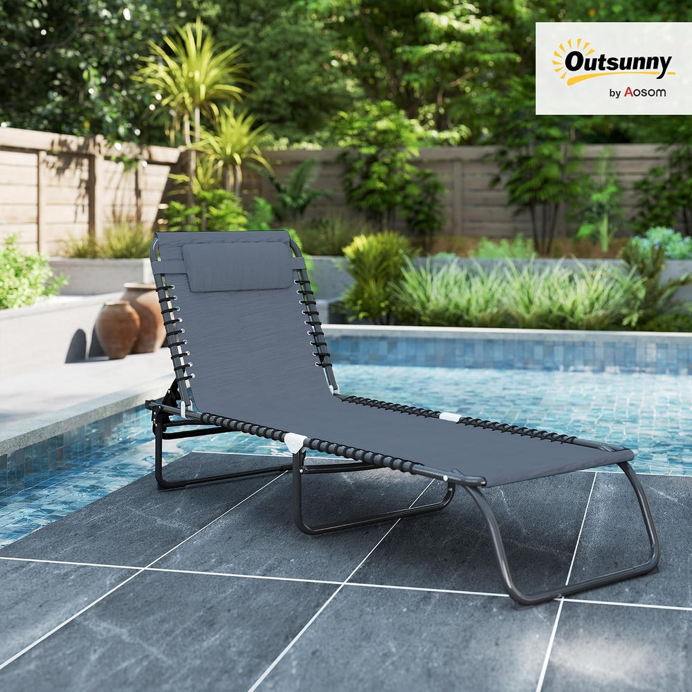 Outsunny Folding Chaise Lounge Chair Outdoor Mesh Seat Gray