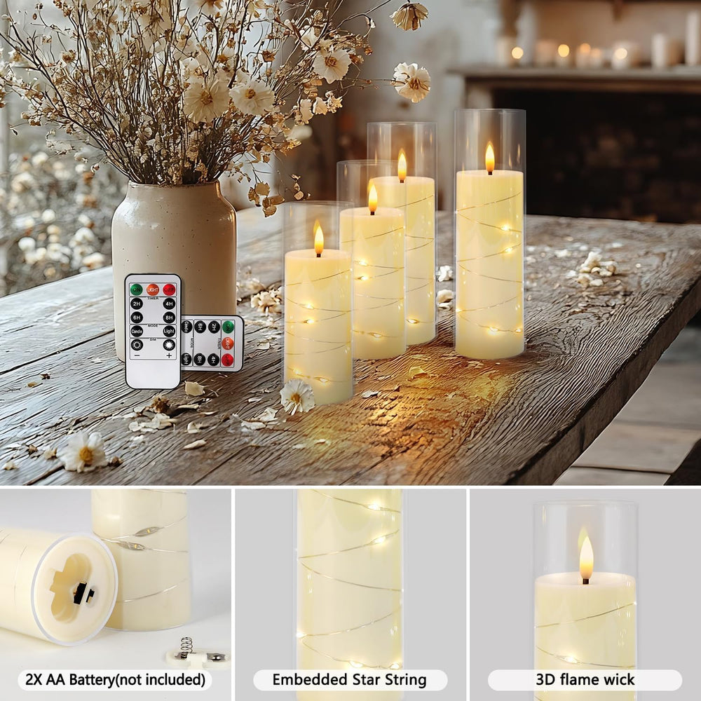 24 Pcs LED Flameless Candles with Remote, 3D Flickering Flame & LED Strin...