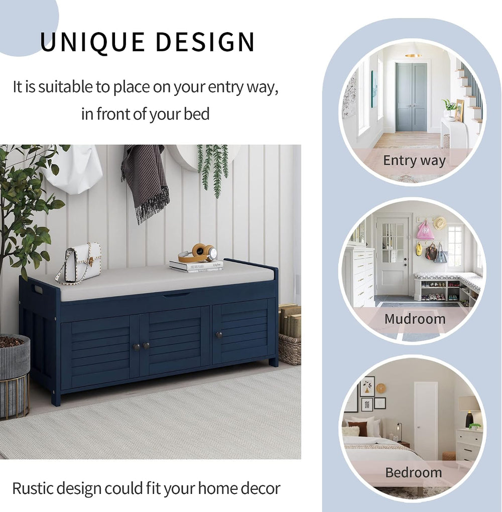 SOFTSEA Upholstered Storage Bench, Entryway Shoe Bench with Removable Cushion...
