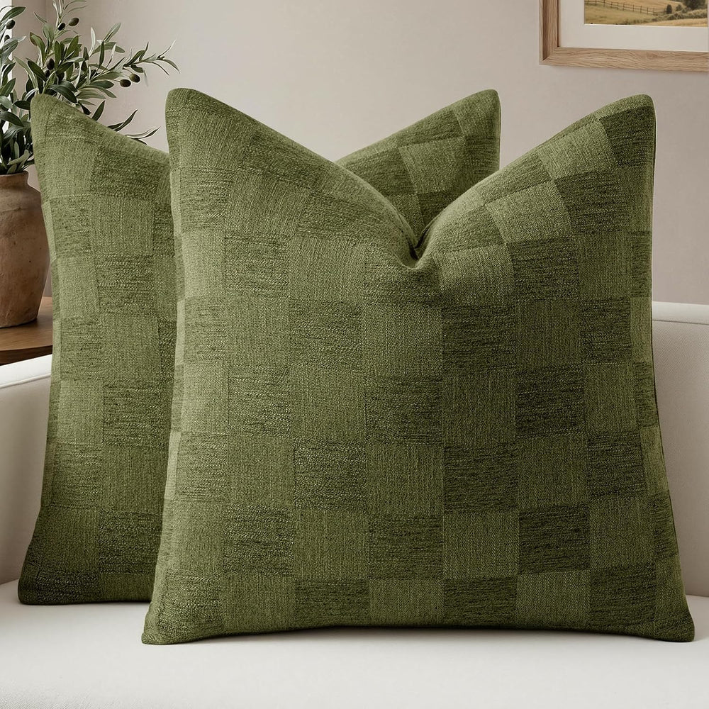 A moment Set of 2 Decorative Linen Throw Pillow Covers,Large Grid Textured Ne...