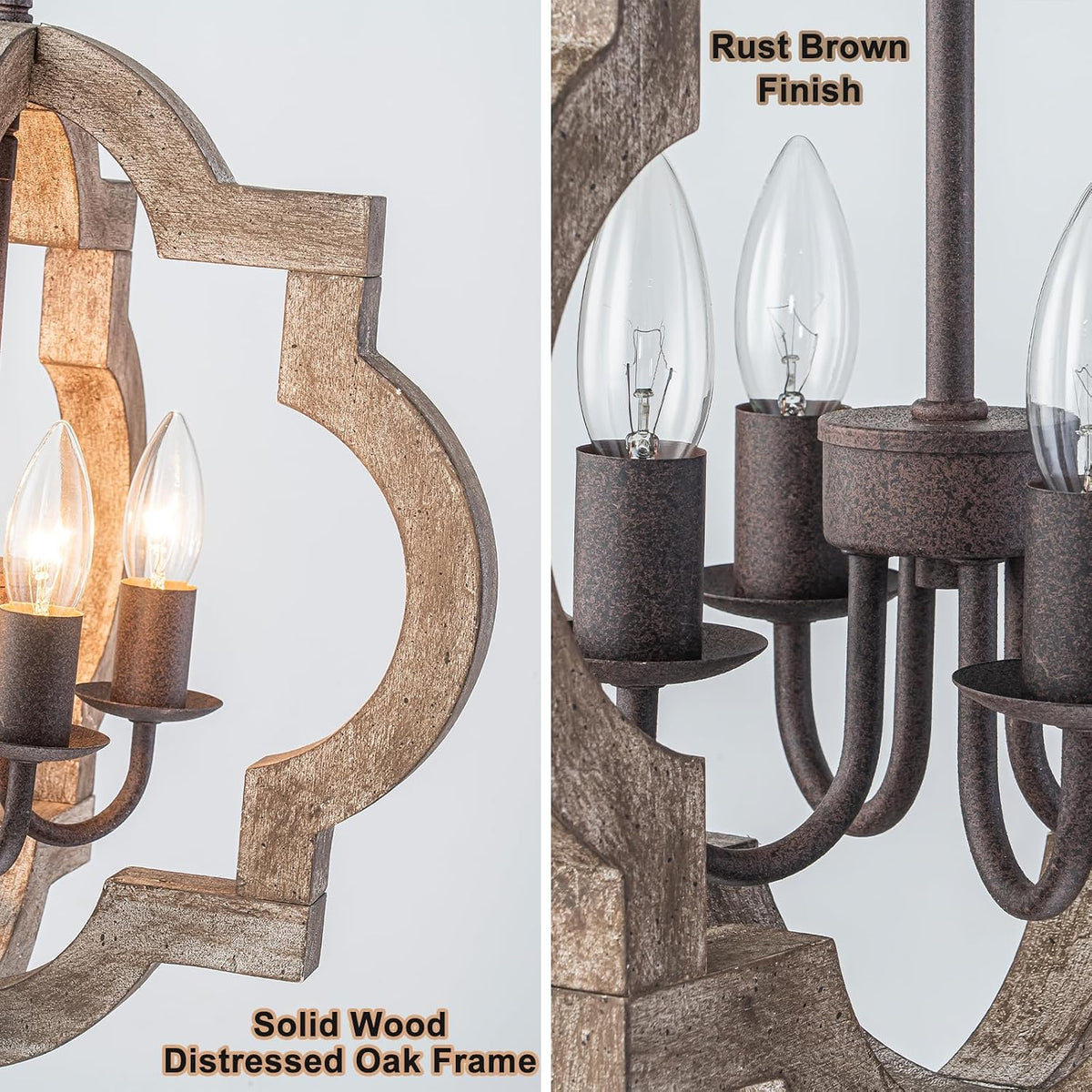 16" farmhouse chandelier orb distressed wood oak dining, package contents