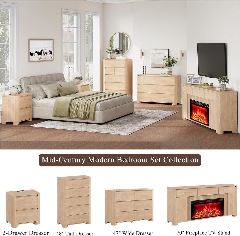 YANSNWO 70" Fireplace TV Stand for TVs Up to 80", Natural Oak