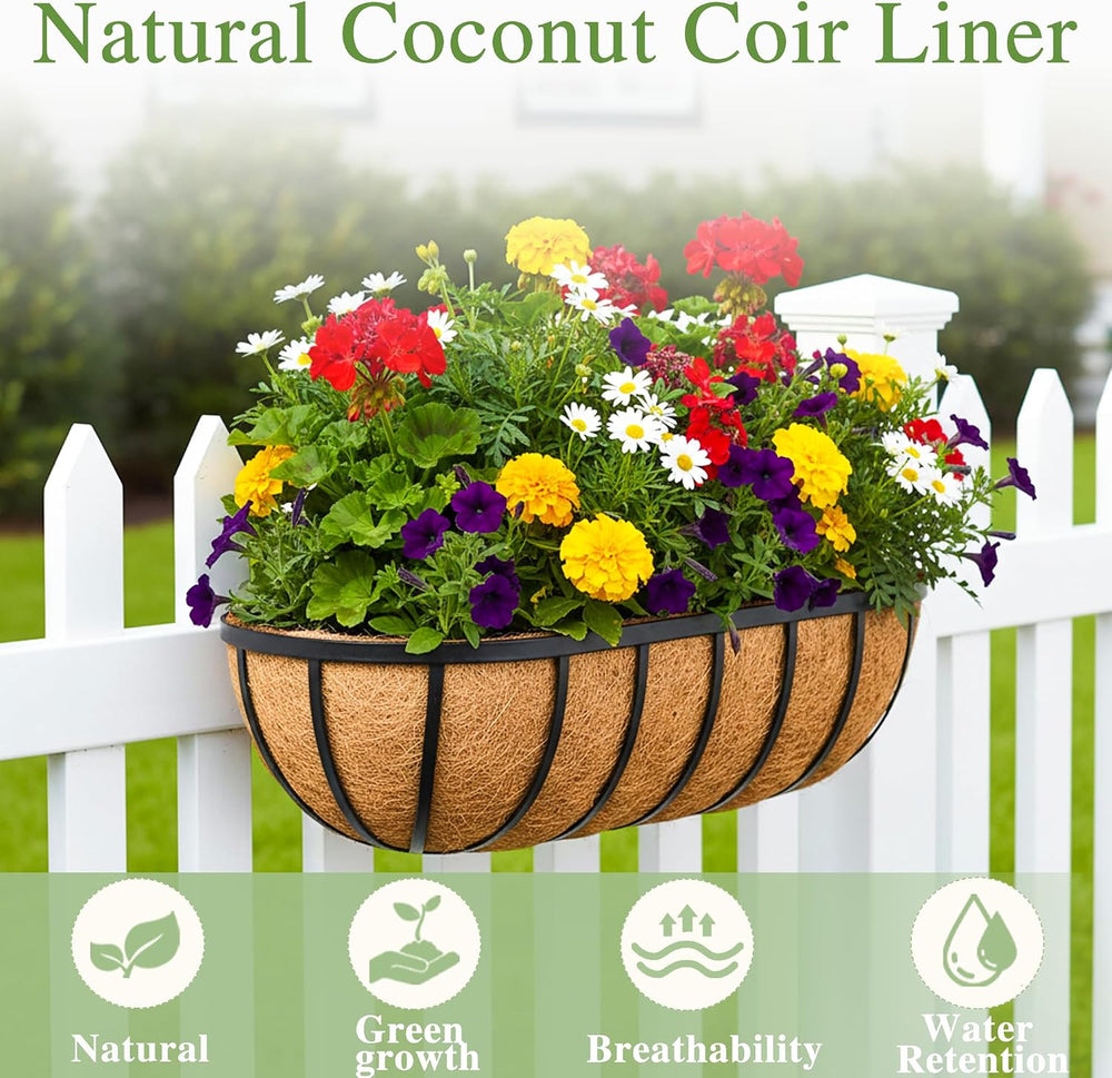 36 Inch Railing Planter Window Box Deck Balcony Rail Planter with Coco Liner ...