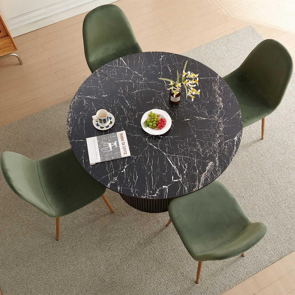 Dining Table Set for 4, Mid Century Modern 47 Inch Black Marble-Look Wooden R...