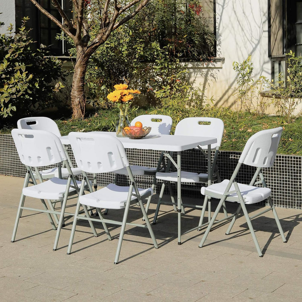 Lakhow Folding Table 4 Foot Adjustable Height with Built in Handle, White