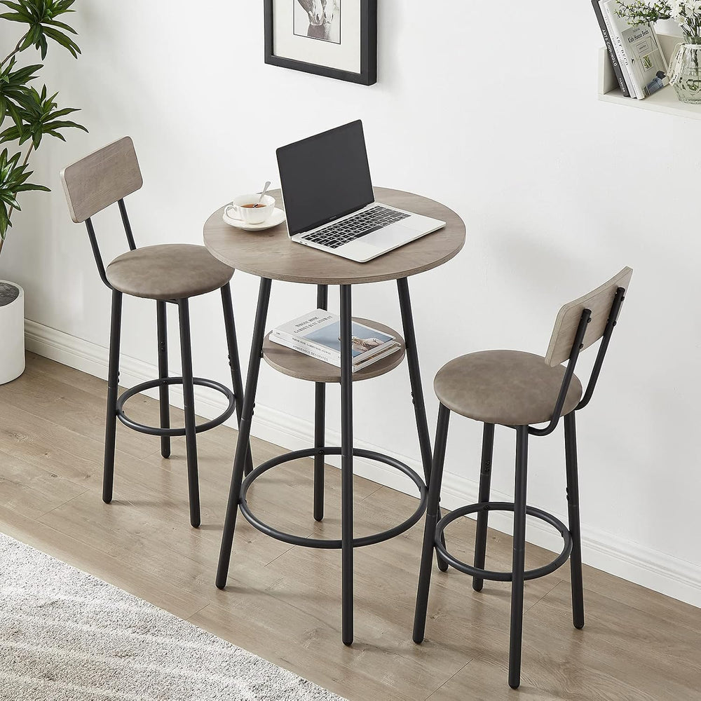 GNIXUU 3 Piece Bar Table Set, 2-Tier Round Pub Dining Set Wooden Bistro Table...