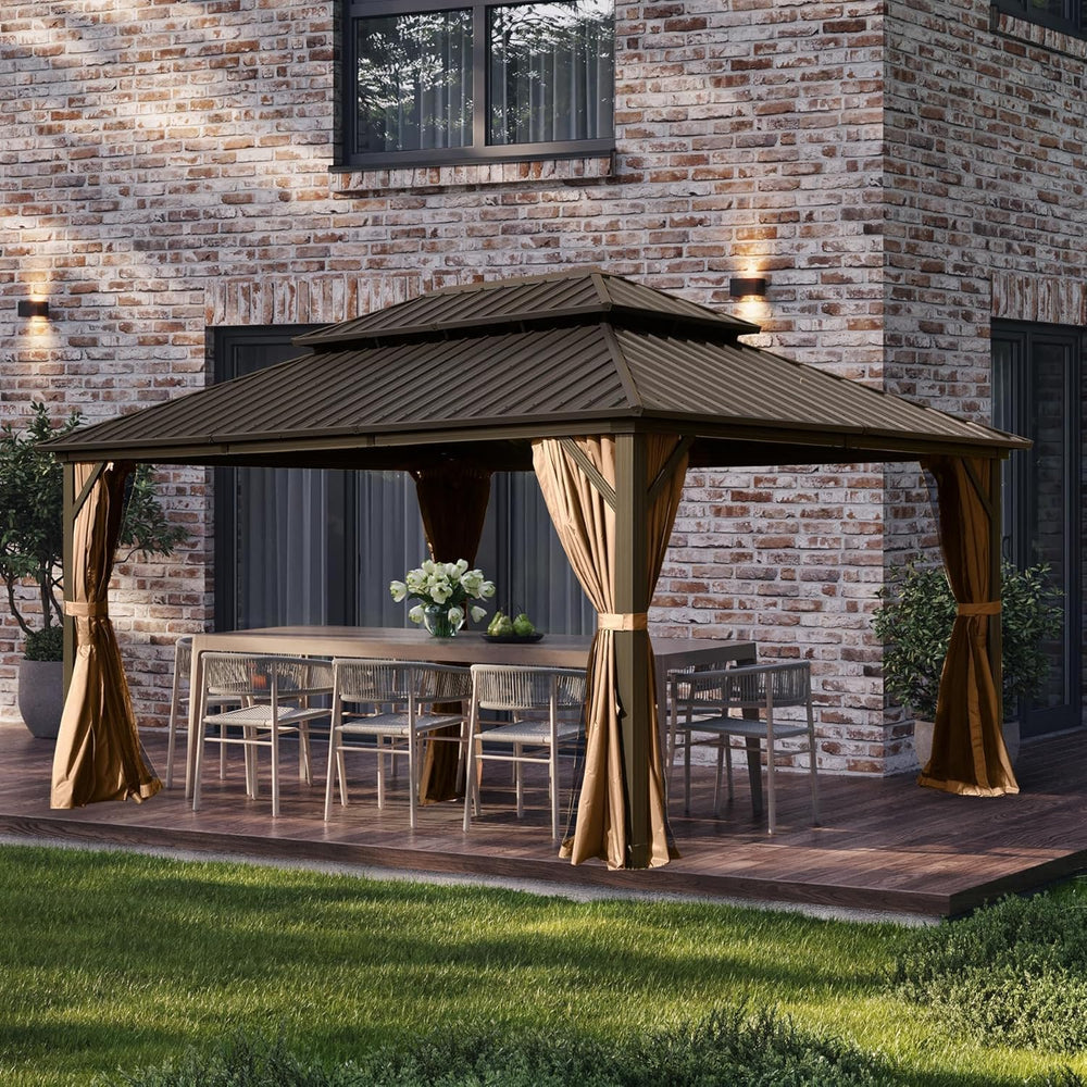 Domi 10x14 Outdoor Hardtop Gazebo, Metal Gazebo for Patios, Brown