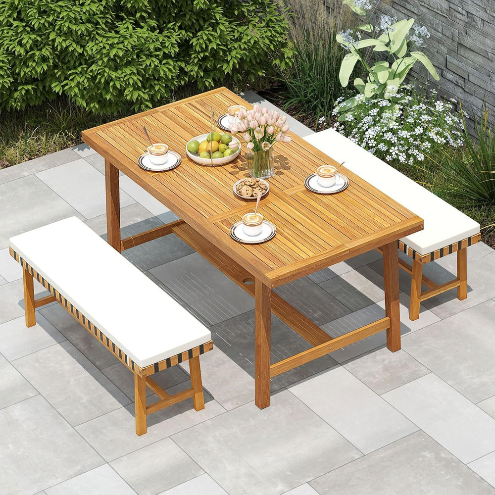 Tangkula Acacia Wood Outdoor Bench with Padded Cushion, 48" Long Dining ...