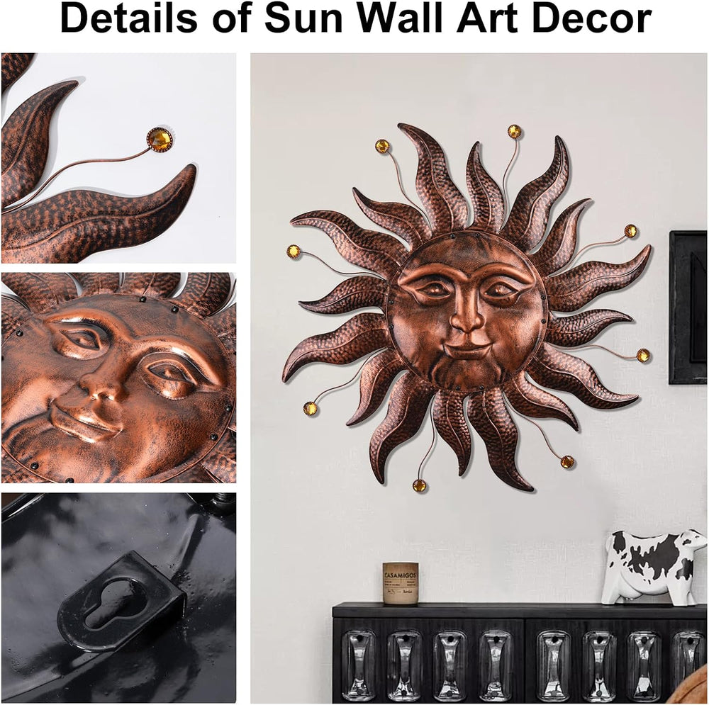 Metal Wall Art Decor Outdoor Inside with Sun Face, 26 Inch Large Outside Sun ...