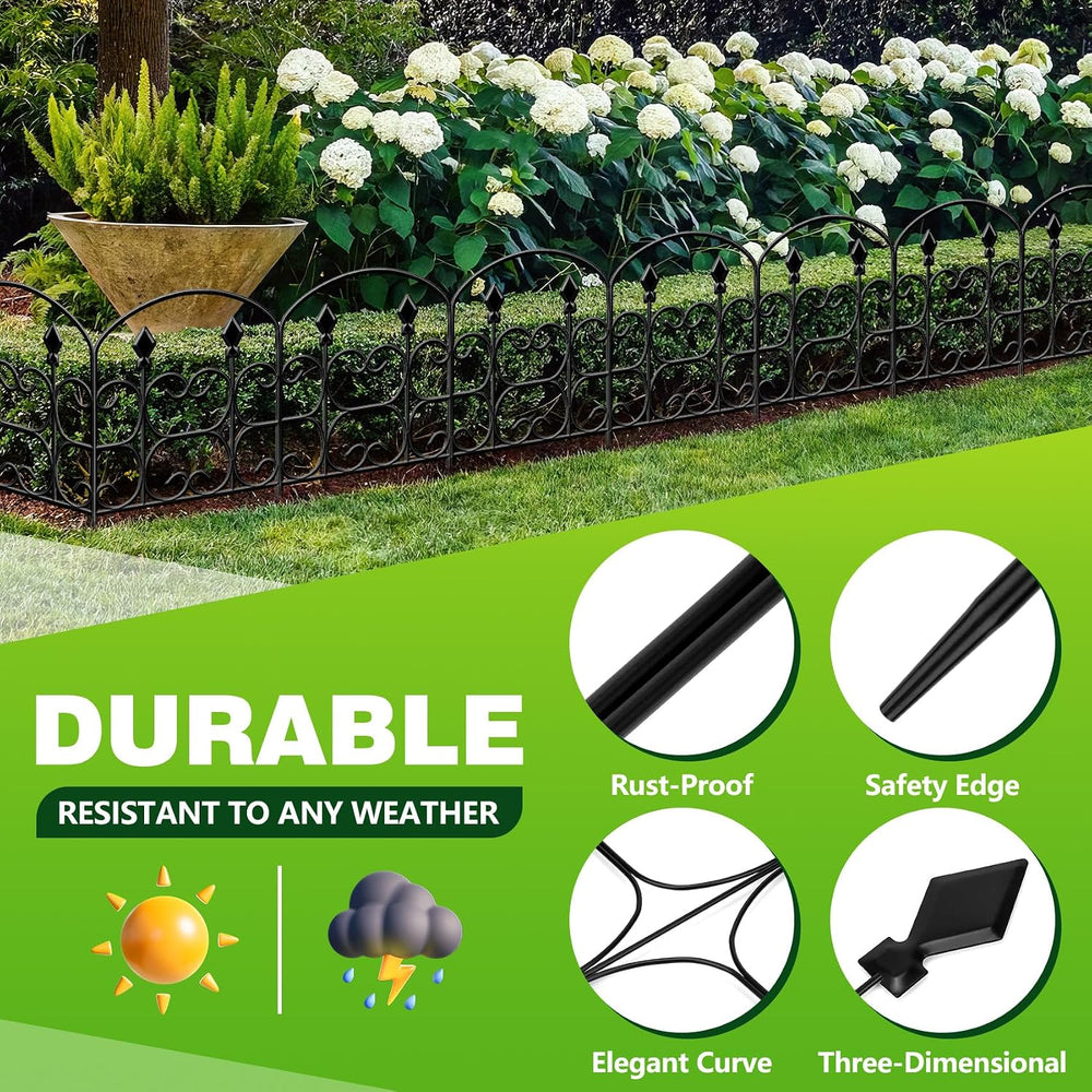 19 Pack Decorative Garden Fence Panels – 24in(H) x 20.57ft(L) Black Metal Fen...