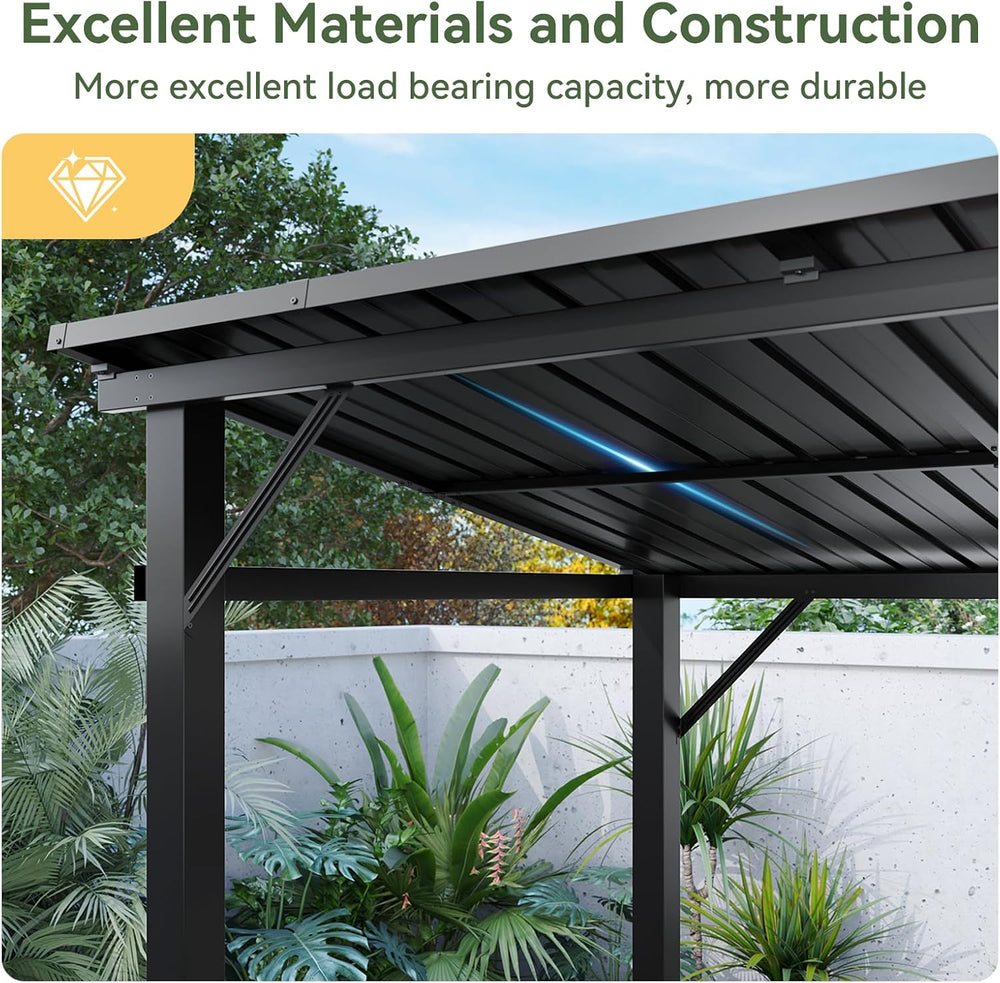 Aoxun 12x6FT Hardtop Gazebo, Grill Gazebo with Sloping Steel Roof, Black