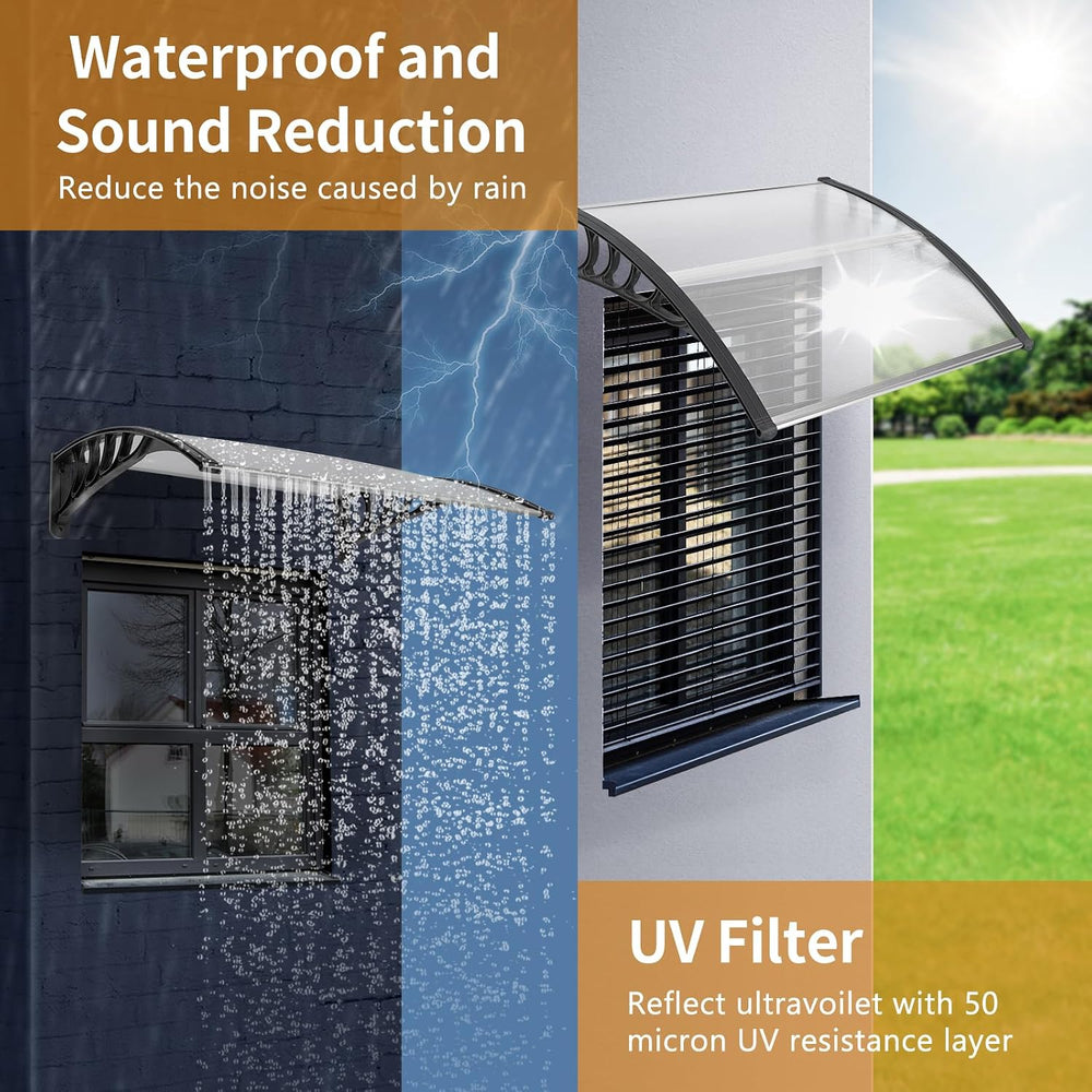 Outvita 39"x38" Window Awning Canopy, PVC Panel & Bracket