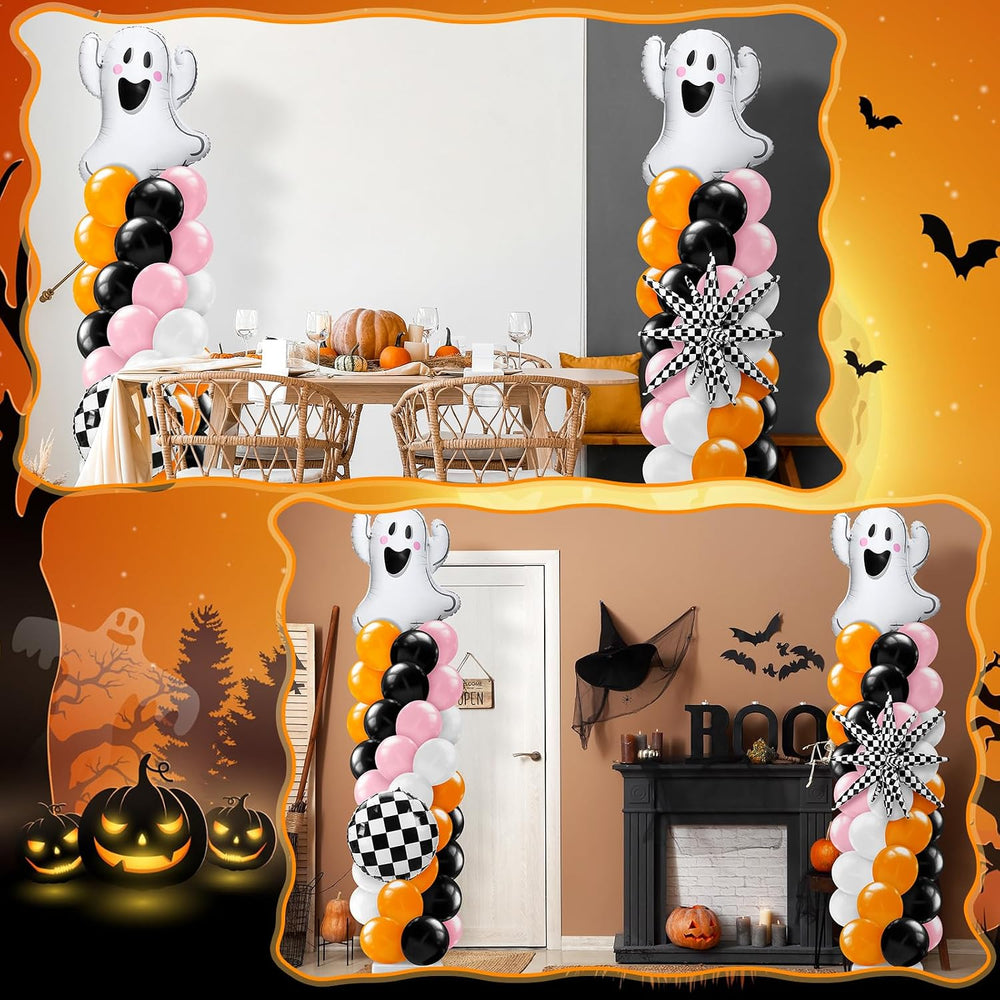 Kasyat 2 Sets Pink and Orange Halloween Balloon Arch Kit with Ghost Black Whi...
