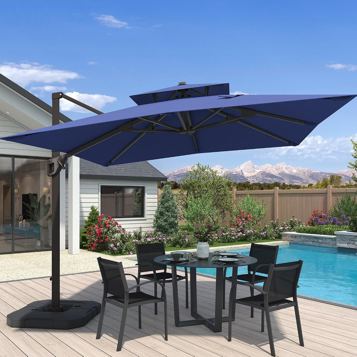10x10 ft outdoor cantilever patio umbrella, navy, main product view