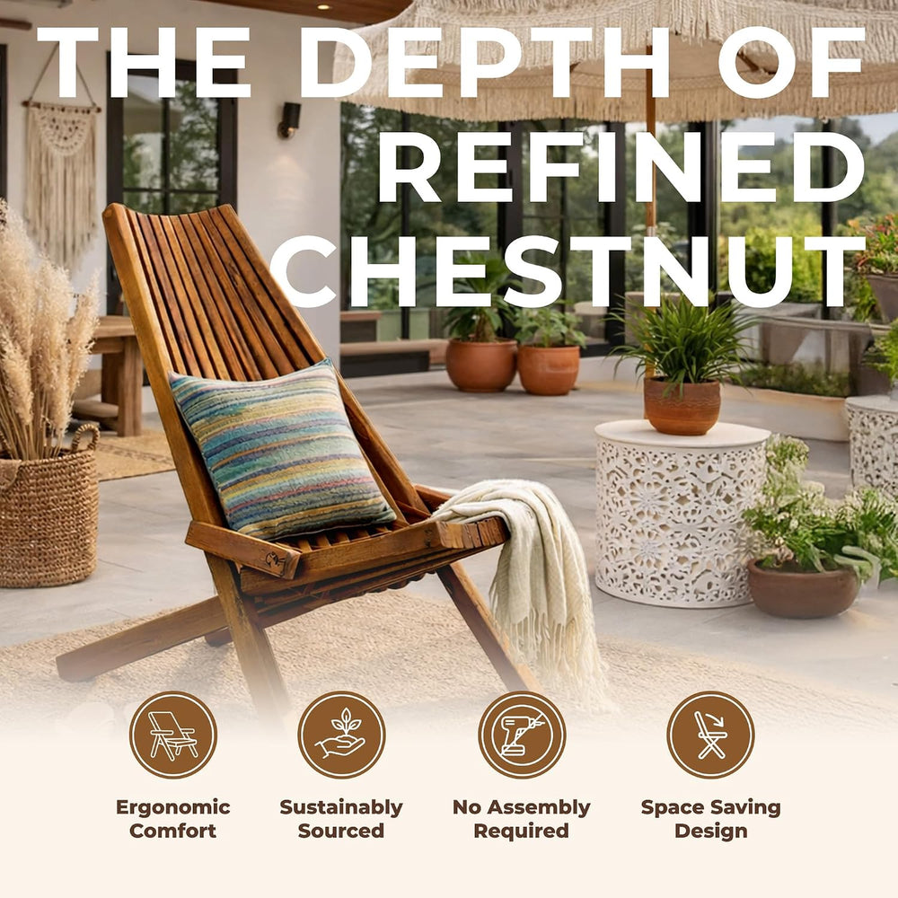 Melino Wooden Folding Tamarack Chairs, FSC Certified Acacia Low Profile Adiro...