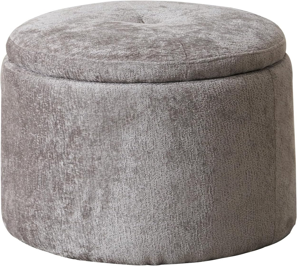 Modern Round Storage Ottoman with Reversible Tray Lid,Chenille Ottoman Foot S...