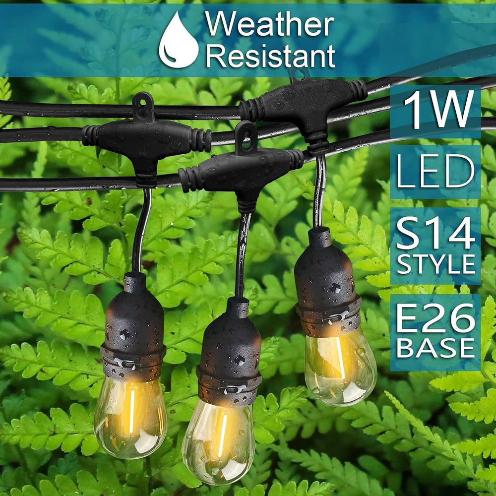 Banord 50FT Outdoor String Lights, S14 Waterproof Patio Lighting, Black