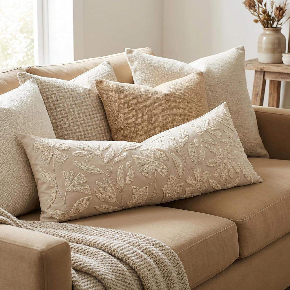BlissBlush 14x36 Lumbar Pillow Cover for Bed, Rectangular Decorative Long Thr...