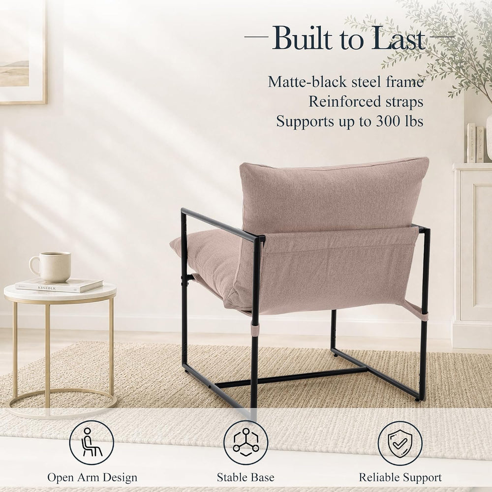 Modern Accent Chair, Upholstered Reading Sling Chair with Metal Frame and Sof...