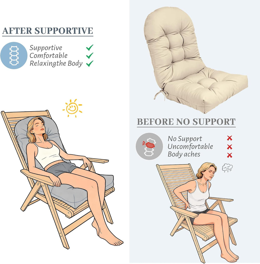 Thickened High-Back Adirondack Rocking Chair Cushion Beige