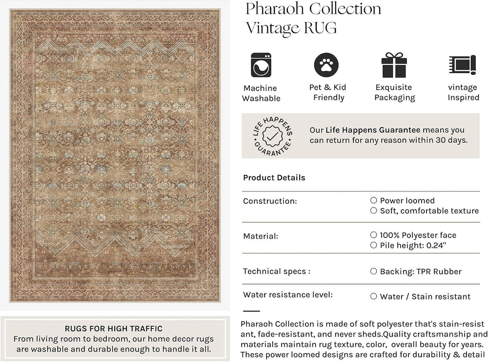 HUGEAR 6x9 Area Rugs Red Brown Washable Rug
