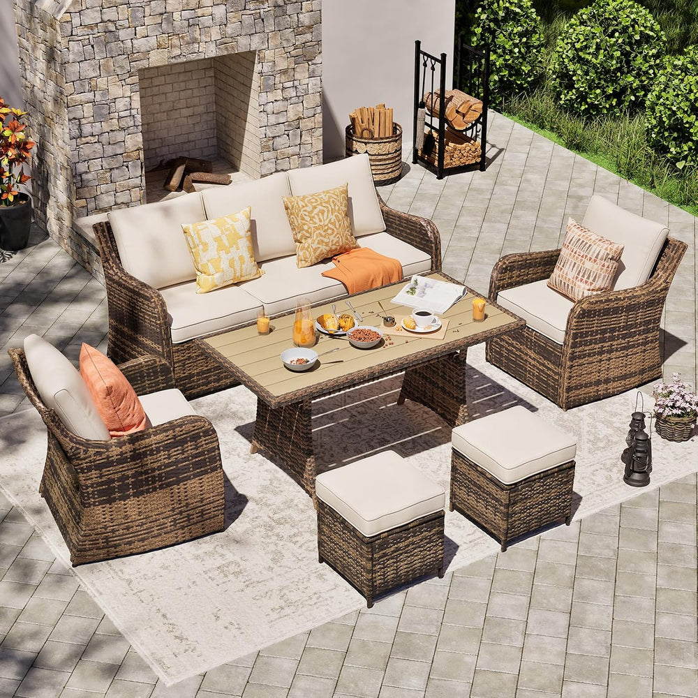 MEISSALIVVE 6 Pieces Outdoor Patio Furniture Set, Wicker Patio Conversation S...