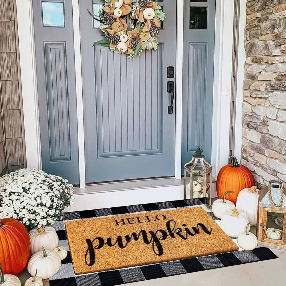 2 Pcs Fall Door Mat Combo Set 100% Coco Coir Welcome Mat + 43 x 28 Inches Buf...