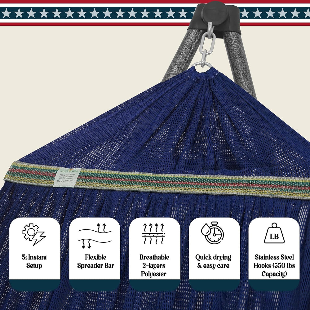 Tranquillo Uniki Adjustable Hammock with Stand Collapsible, 550 lbs, Aegean