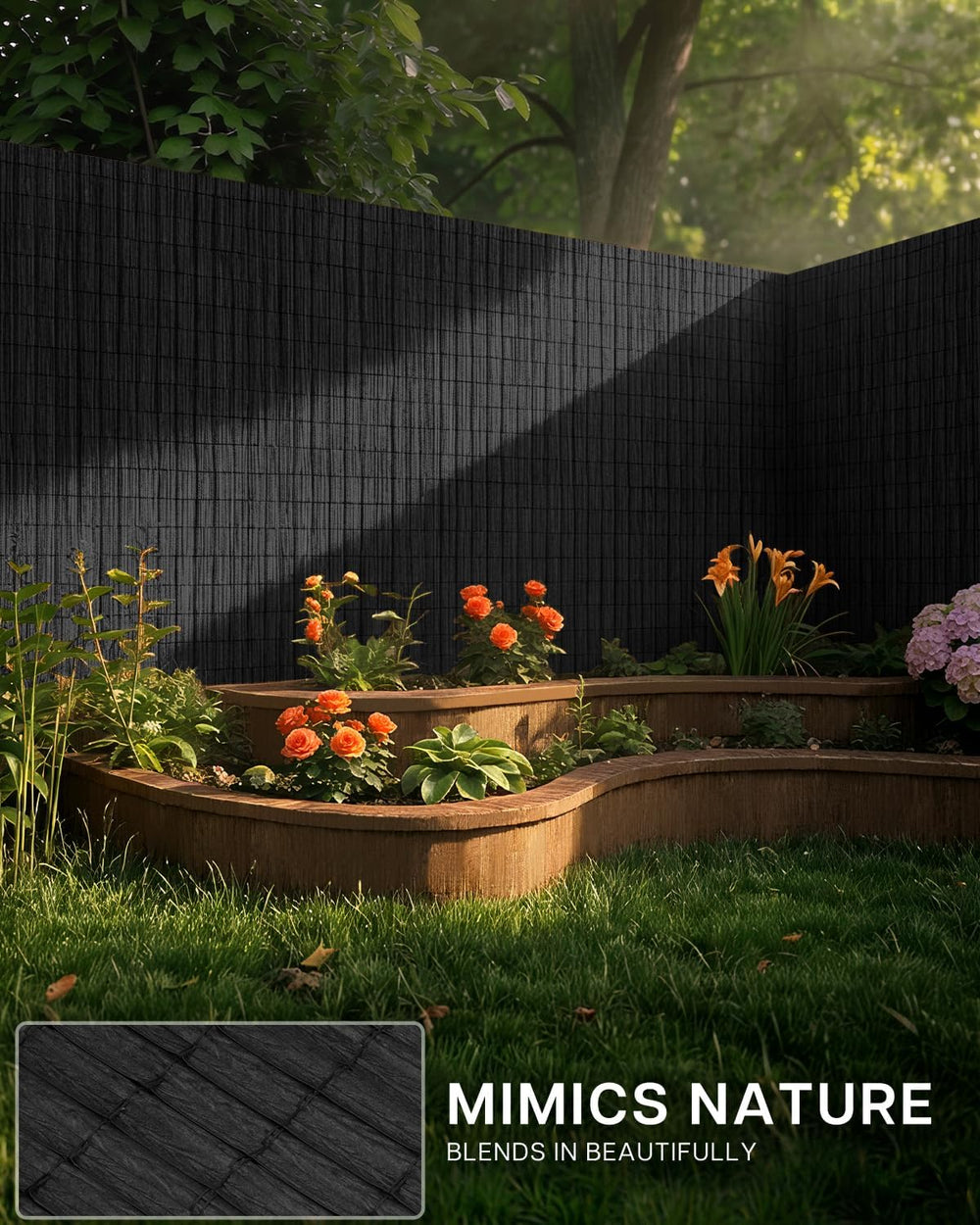 paramondo No Drilling Natural Privacy Fence Screen, Black, 2×10 FT