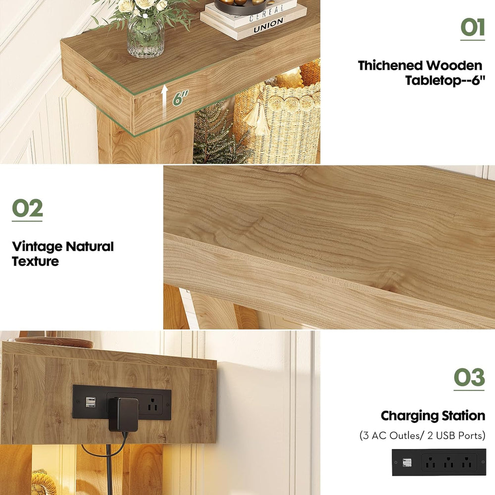 Unikito 47" Entryway Table with Sensor Light & AC Outlets with USB-C...