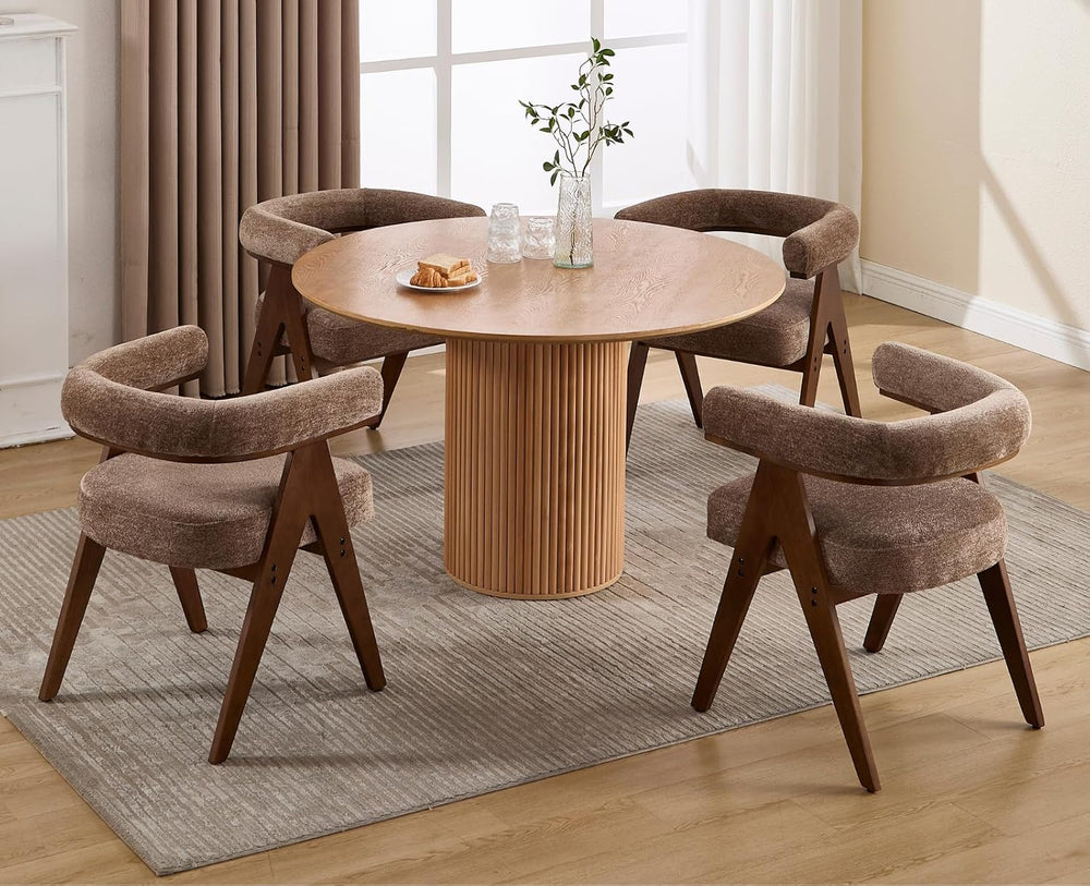 CIMOTA Barrel Wooden Dining Chairs with Arms Set of 6, Farmhouse Fabric Uphol...