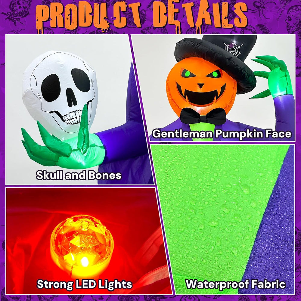 10FT Sitting Halloween Inflatable Pumpkin with Flame Light for Roof Decor