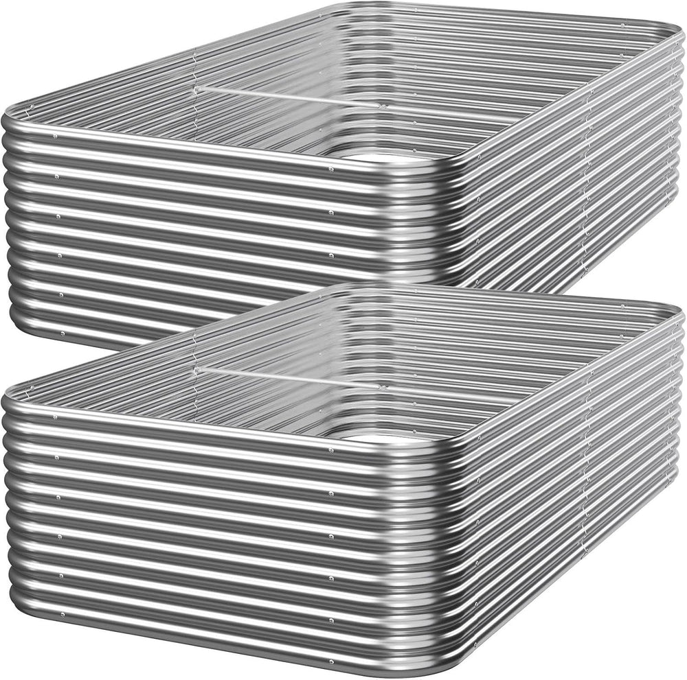 2 PCS Tall 8ft Galvanized Raised Garden Bed Outdoor, Metal Garden Bed for Veg...
