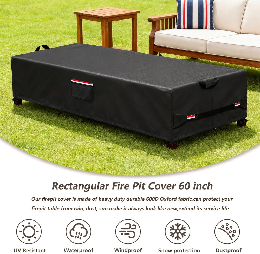 Rectangular Fire Pit Cover 56 inch,Heavy Duty 600D Waterproof Propane Gas Fir...