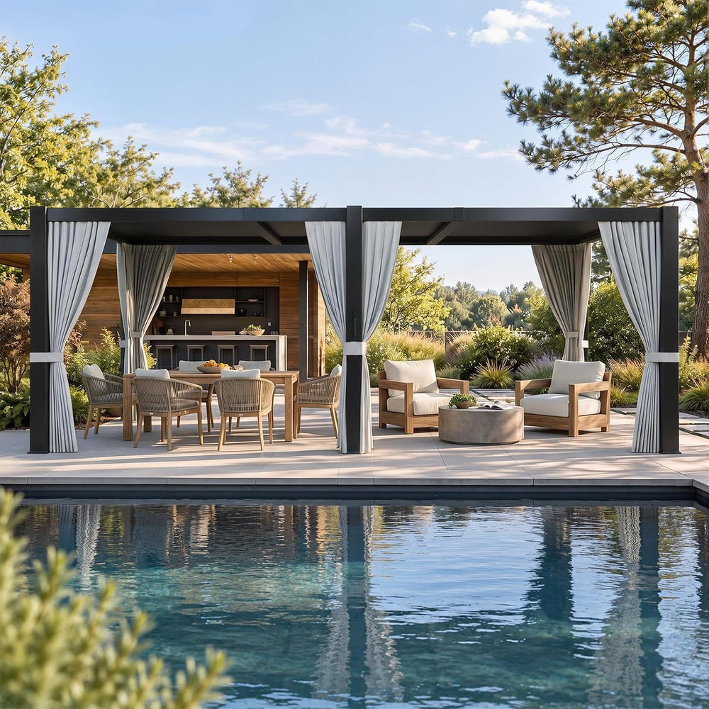 Aoxun Louvered Pergola 12x20 All-Aluminum, Waterproof Curtains and Netting
