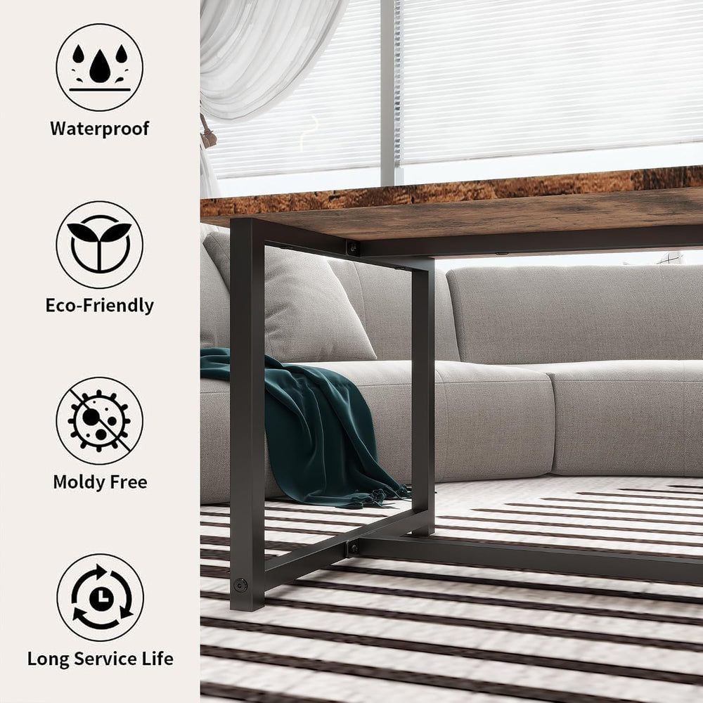 35.4" Rectangular Coffee Table for Living Room, Modern Industrial Style ...