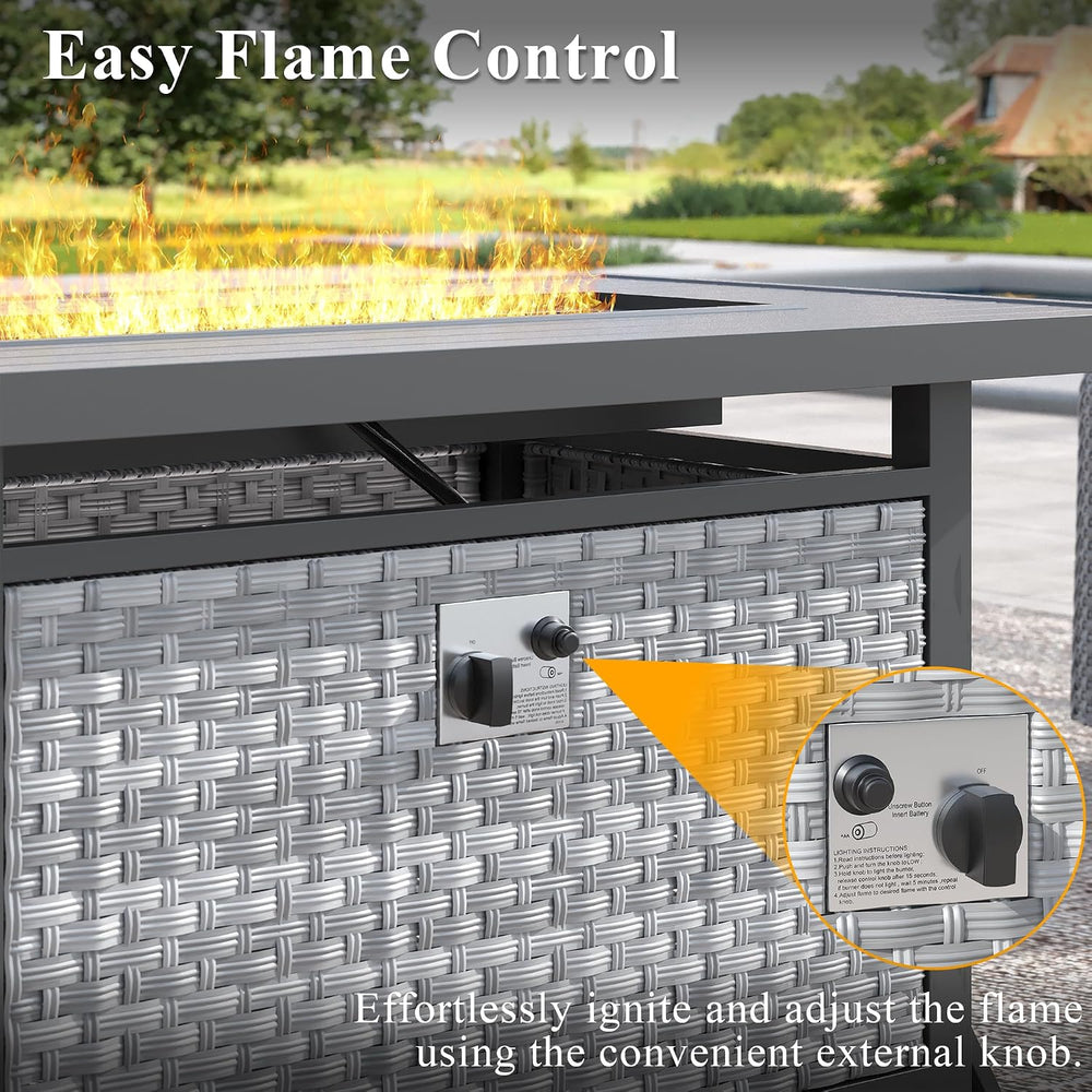 43 in Wicker Propane Fire Pit Table with Lid, 55,000 BTU