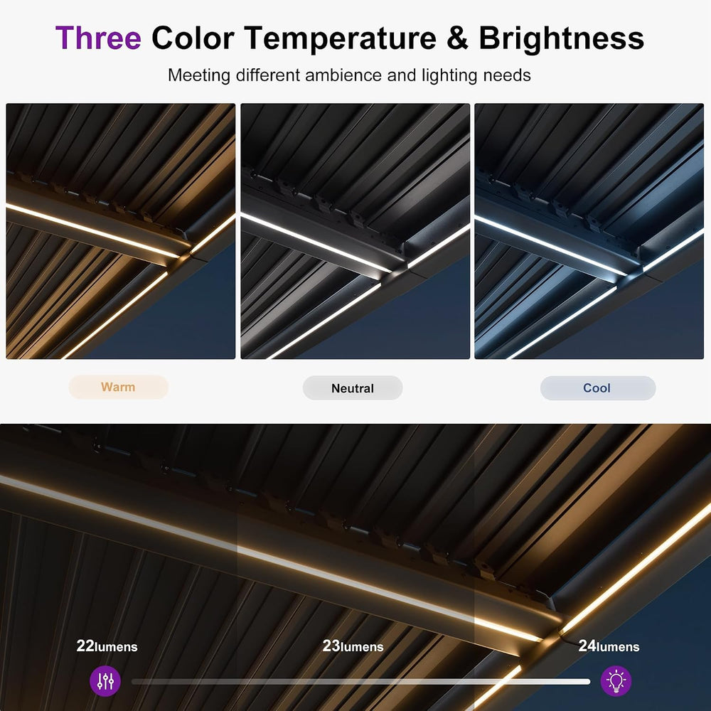 PURPLE LEAF 92KS Aluminum Pergola 10' x 16' with LED Strip Lights, Gray