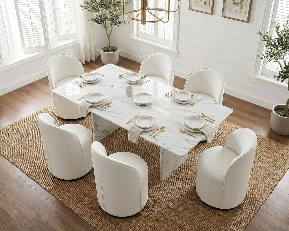 HNY Upholstered Swivel Dining Chairs Set of 3, Mid Century Modern Kitchen Rou...