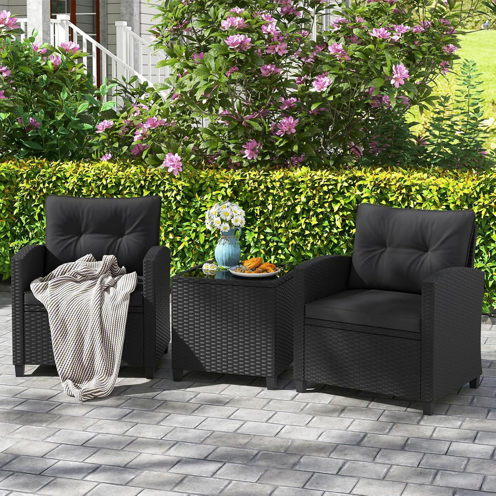 HAPPYGRILL 3 Pieces Wicker Patio Conversation Set, PE Rattan Bistro Sofa Set ...