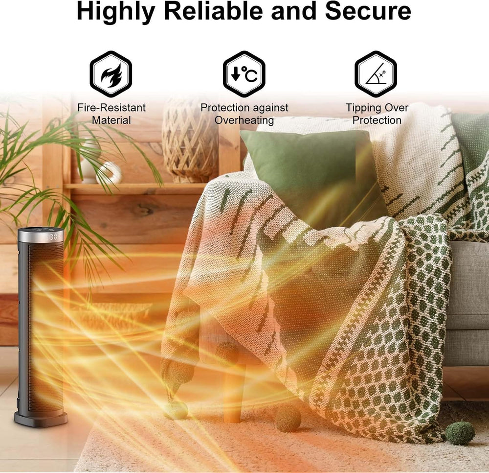 Space Heater for Indoor Use with Remote - 70° Oscillating Tower Electric Heat...