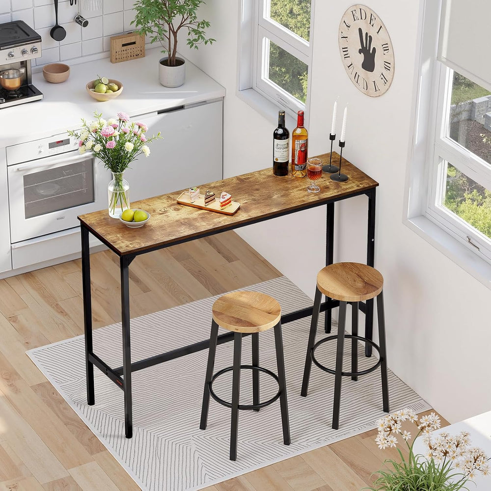 VEVOR Bar Table, Sturdy Metal Frame High Top Pub Table, Narrow Long Kitchen D...