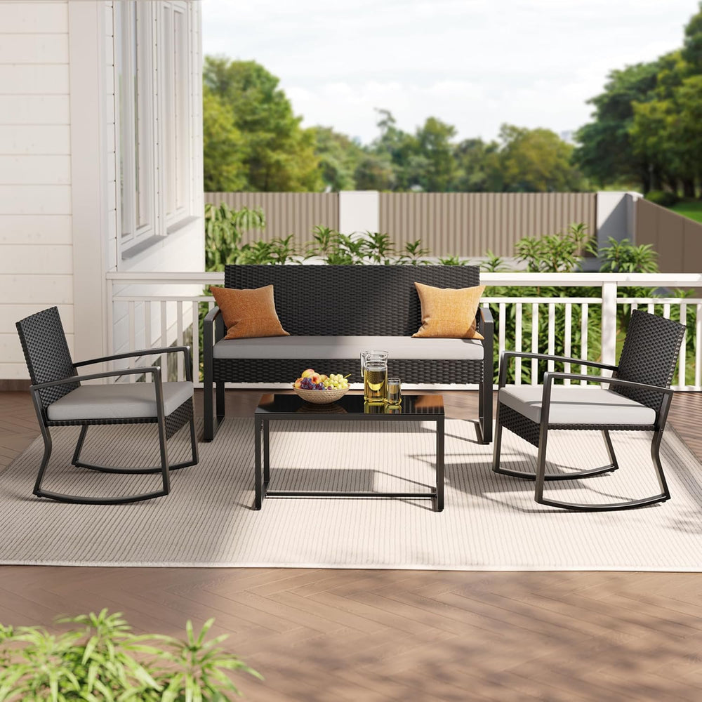 Ahomly 4 Piece Outdoor Patio Furniture Set, Wicker Patio Furniture with Glass...