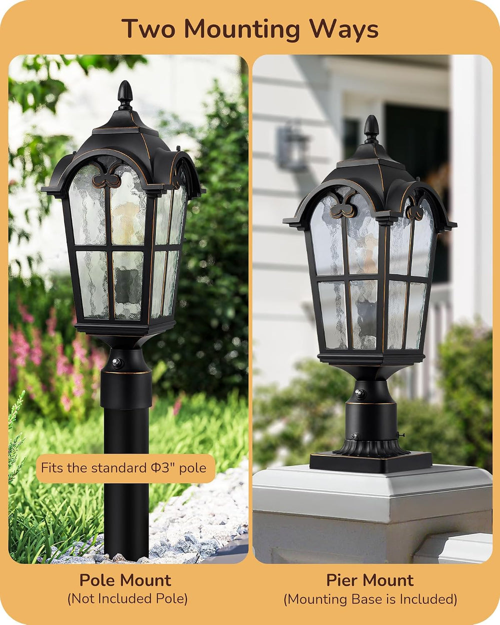 EDISHINE Large Size Dusk to Dawn Outdoor Post Light, 21.9'' H 120V Po...