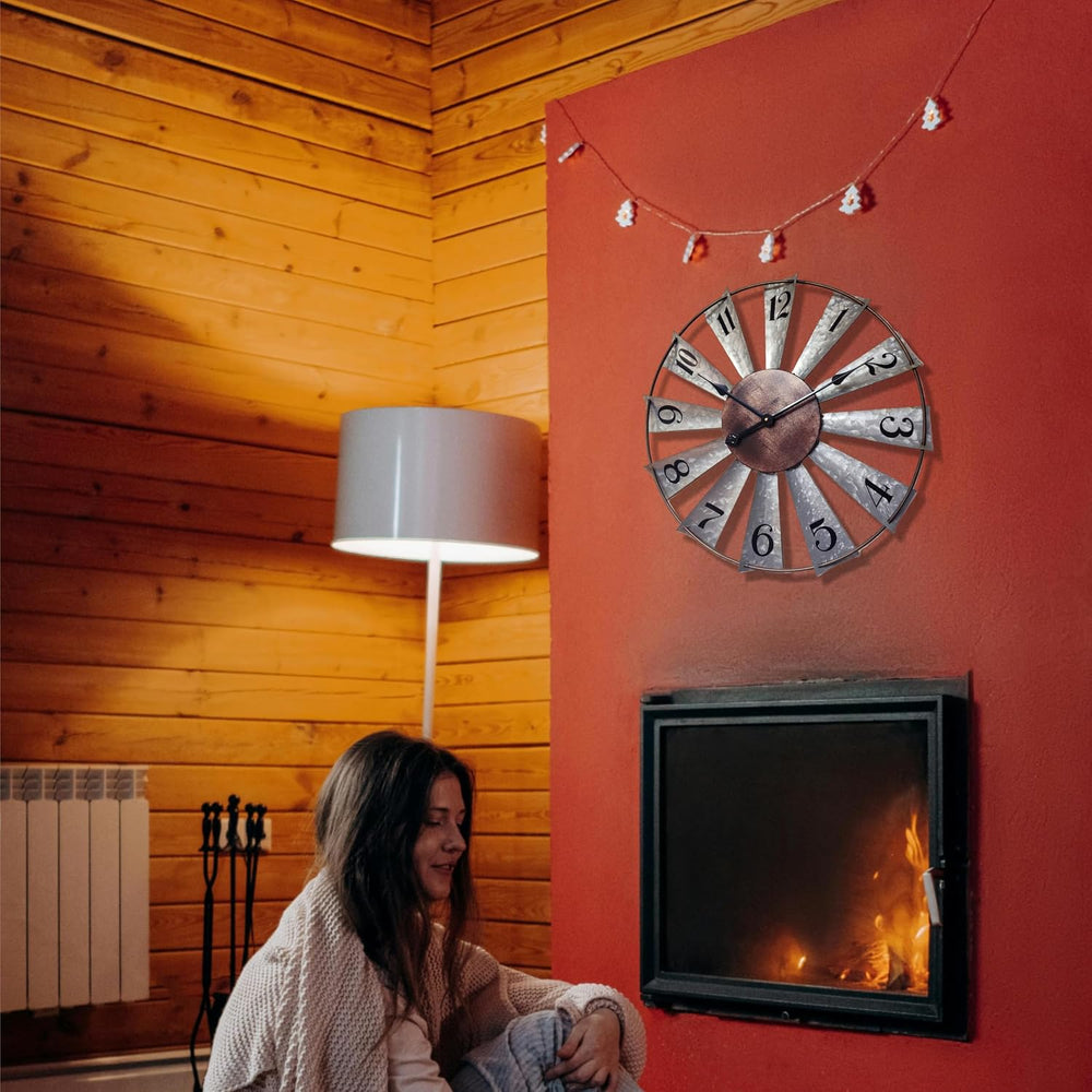Evursua 24 Inch Modern Farmhouse Clock Large Metal Windmill Clock for Walls I...