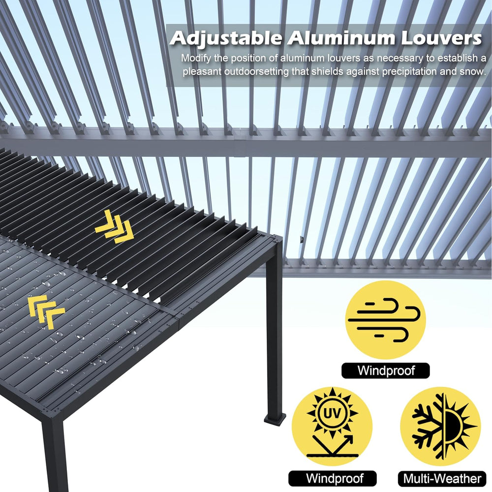 10'x 13' Patio Louvered Pergola Aluminum Black Hardtop Gazebo