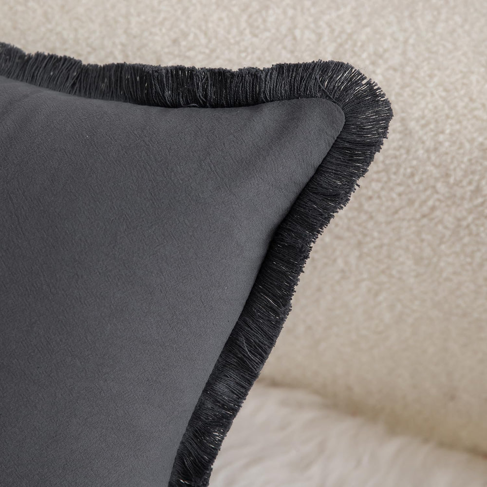 MANDIOO Set of 4 Neutral Cotton Fringe Decorative Throw Pillow Covers 22x22 I...